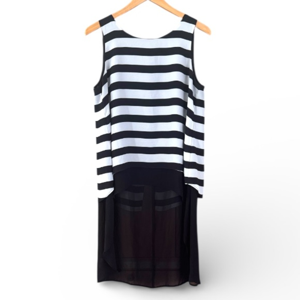 Frank Lyman High Low Blouse Size 10 Black White Stripes